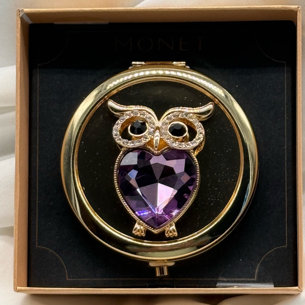 Monet Owl Compact Dual Mirror Secured in Original Box
